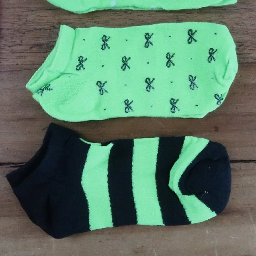 5 PAIR NEON GREEN & NEON PINK ANKLE SOCKS WOMENS SIZE 5 TO 8 NWT
